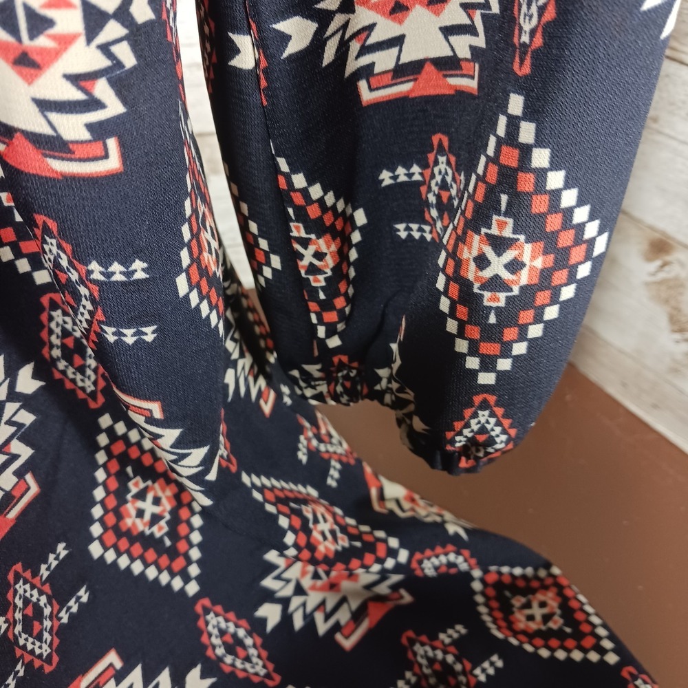 Xhilaration Women's Navy Blue Southwest Print Dress Long Sleeve Size M - Picture 4 of 8